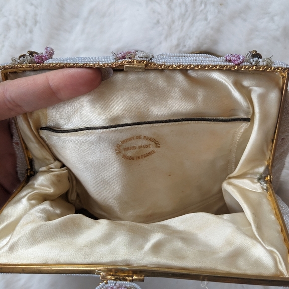 Real pointe de Beauvais vintage early 1900s beaded silk purse - Picture 3 of 4